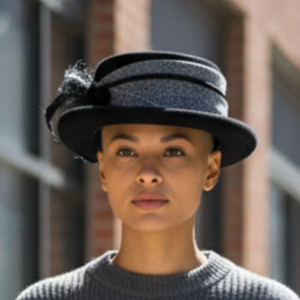 Mr. D vintage Stylish Black and Gray Hat with Feather Accent